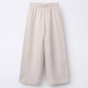 Zara New Wide Leg Relaxed Viscose Pants in Ecru Beige NWT
